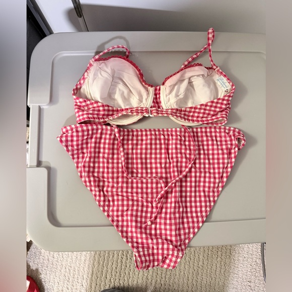 Shoshanna Swimwear Red Gingham Bikini Retro Cherry Logo sz L - Picture 2 of 5